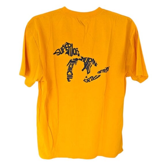 Michigan Great Lakes Map T-Shirt Men's Size Large Gold Heavy Duty Pocket Tee - Picture 3 of 8